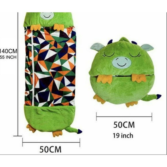 Happy Nap Kids Sack Pillow Blanket Comfy Sleeping Bag Green Dragon New - Picture 2 of 6